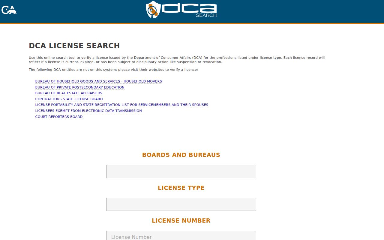 San Joaquin County resident lookup view of California professional license search