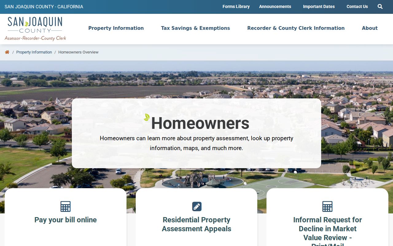 San Joaquin County street directory homeowner parcel and assessment guidance
