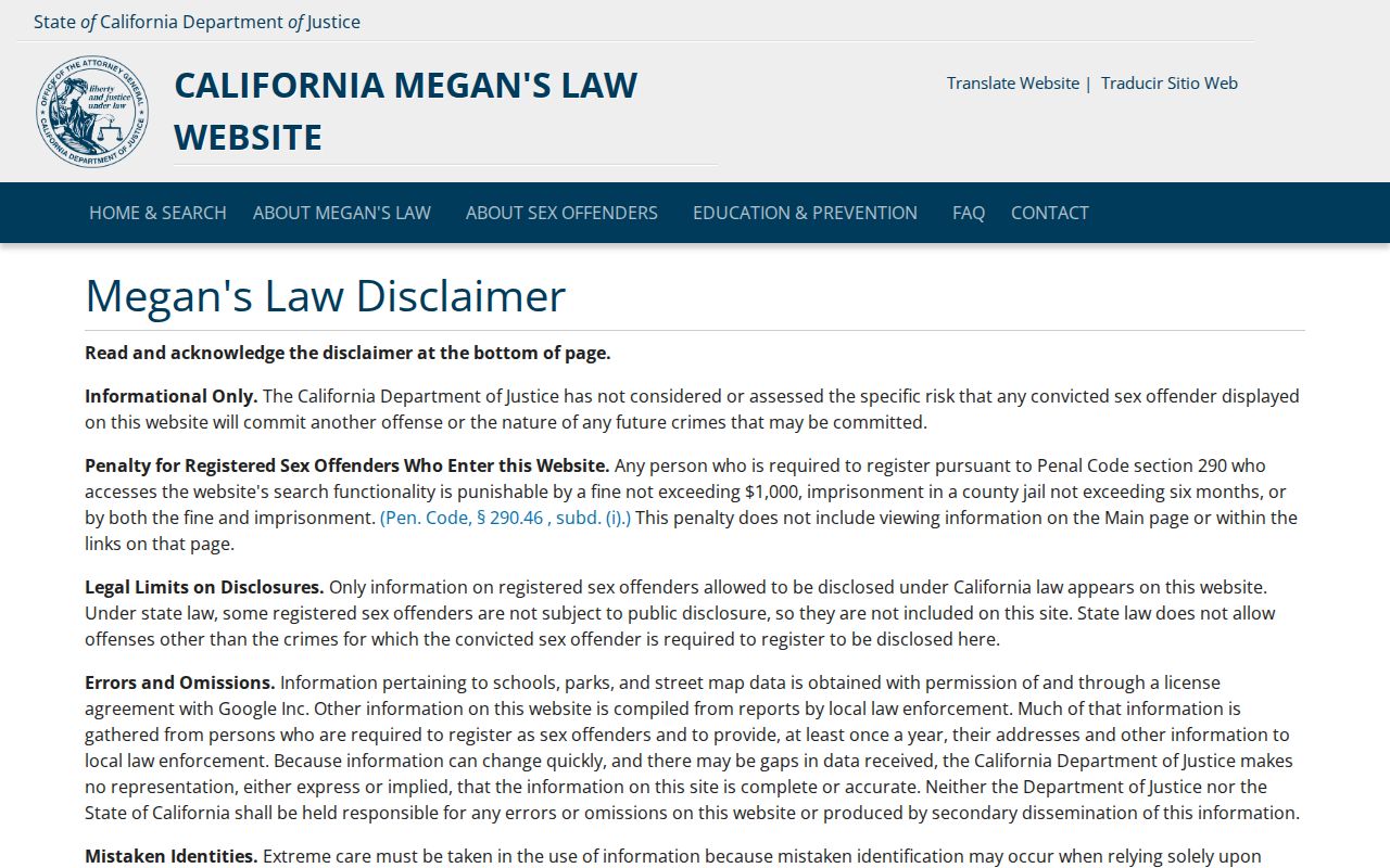 San Joaquin County ZIP code directory view of California Megan's Law search